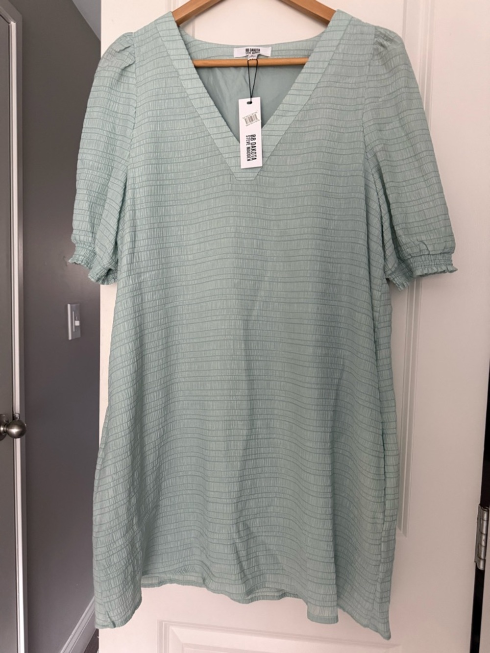 Steve Madden x Bb Dakota Mint Green/light blue Textured V-Neck Balloon sleeve